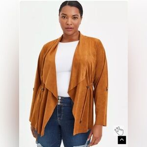 Torrid Cognac Suede Drape Front Anorak